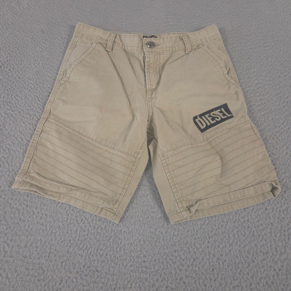 Diesel Shorts Boys 14 Khaki Moto Ribbed Logo Cotton Twill Straight Leg Casual